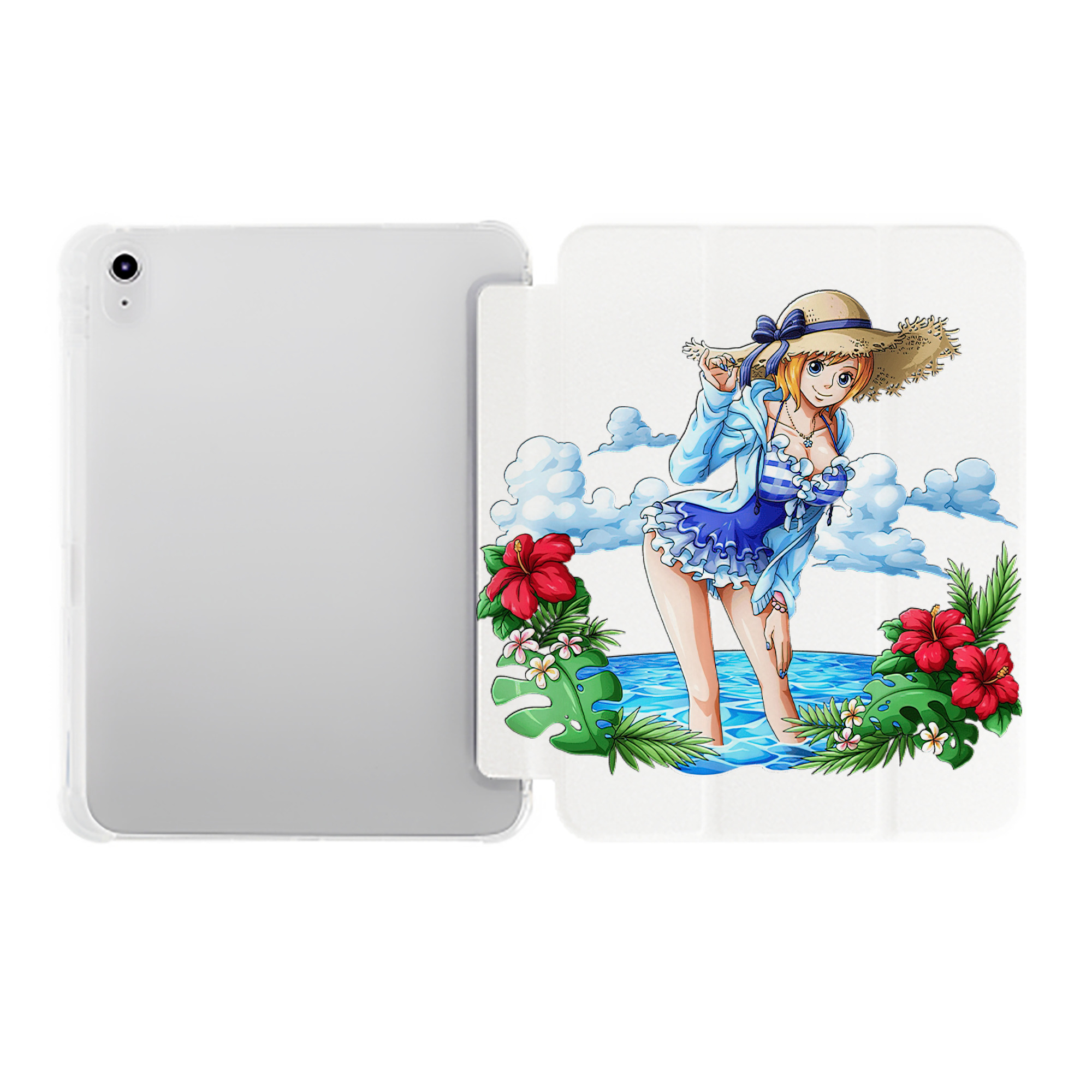 （画像用） ワンピース ナミ ONE PIECE Nami IPad ケース ペン収納付き 三つ折りスタンド PUレザー×シリコン 対応機種9.5/10.5/10.9インチ